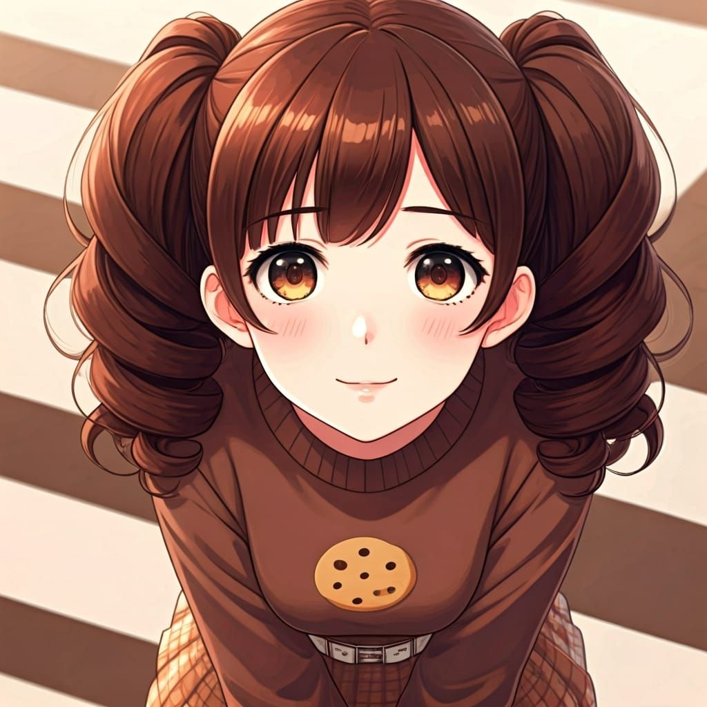 Anime Girl in Brown Sweater with Pigtails