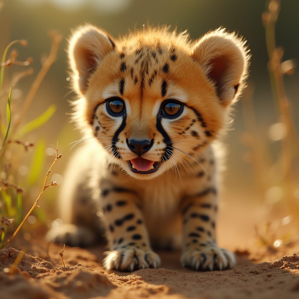 Cuddly Cheetah Cub Explores Vintage Film-Style World
