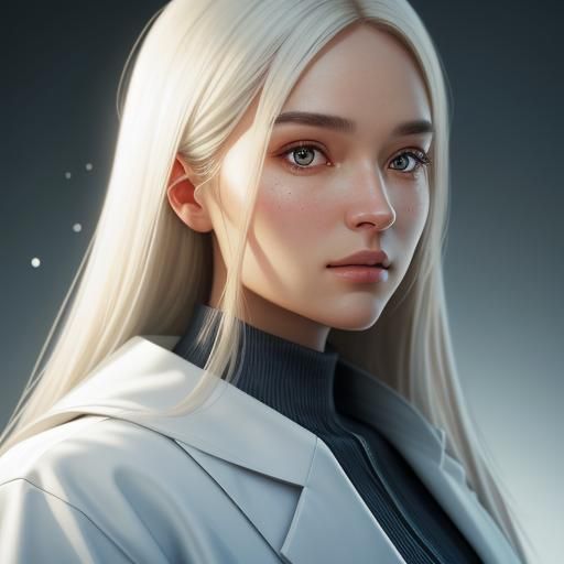 Robotic Girl Portrait in White Lab, Concept Art