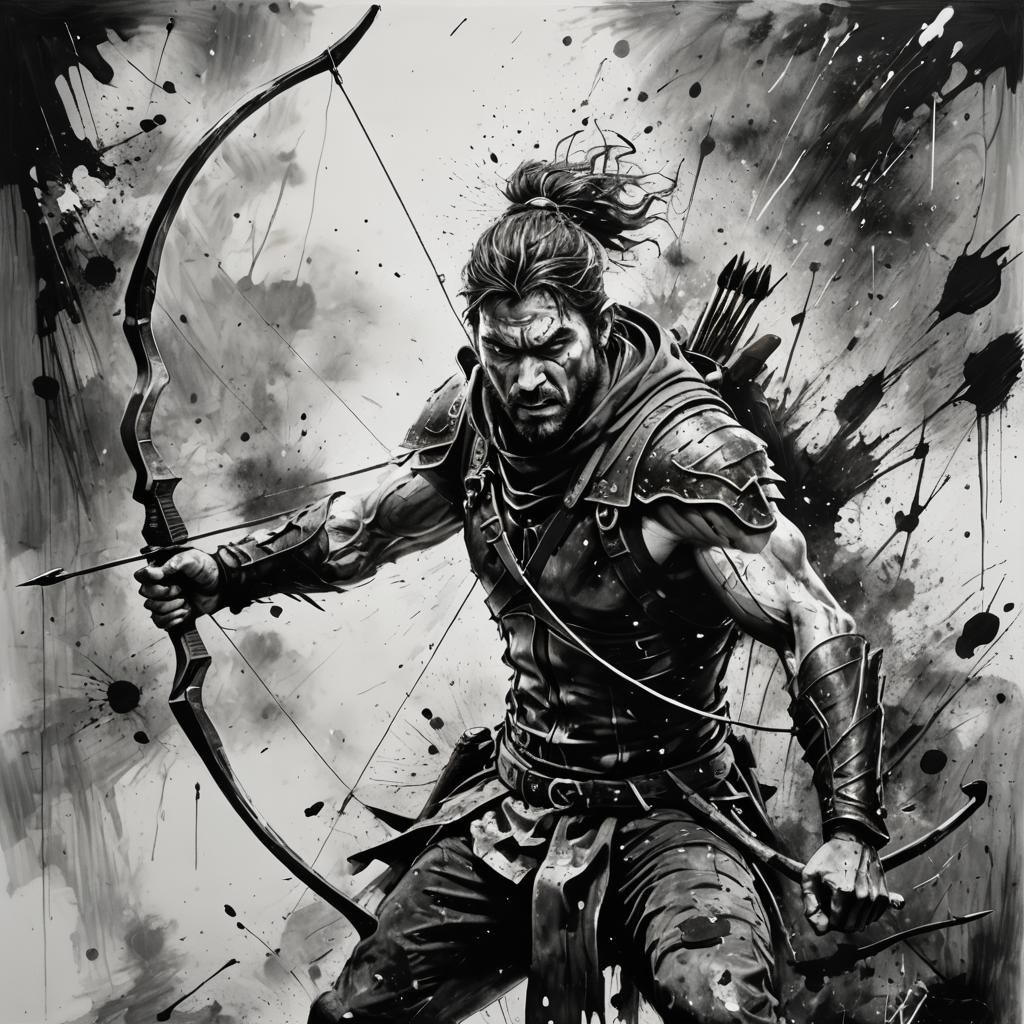 Dynamic Robin Hood Painting in Black and White