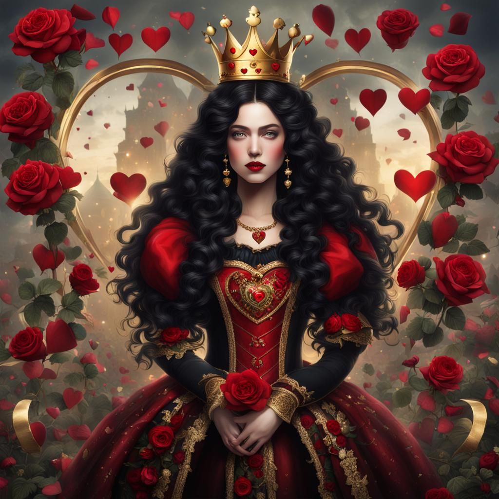 Mystical Queen of Hearts with Roses and Crown