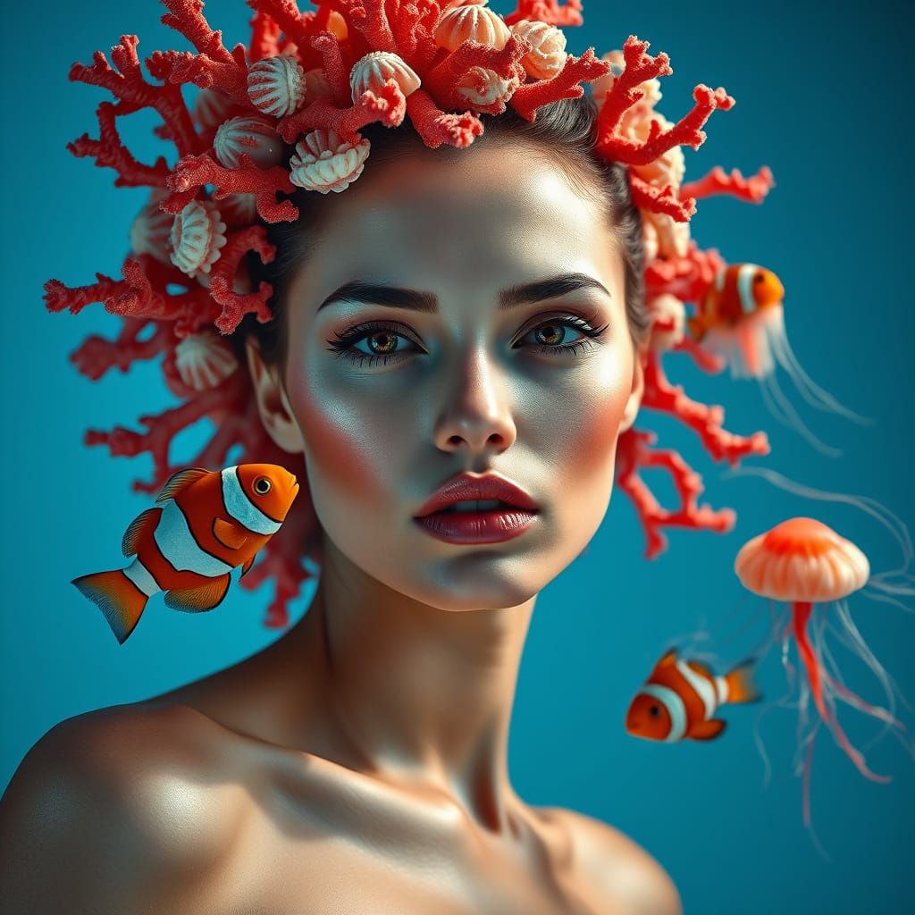 Mysterious Sea Goddess in Elegant Studio Portrait