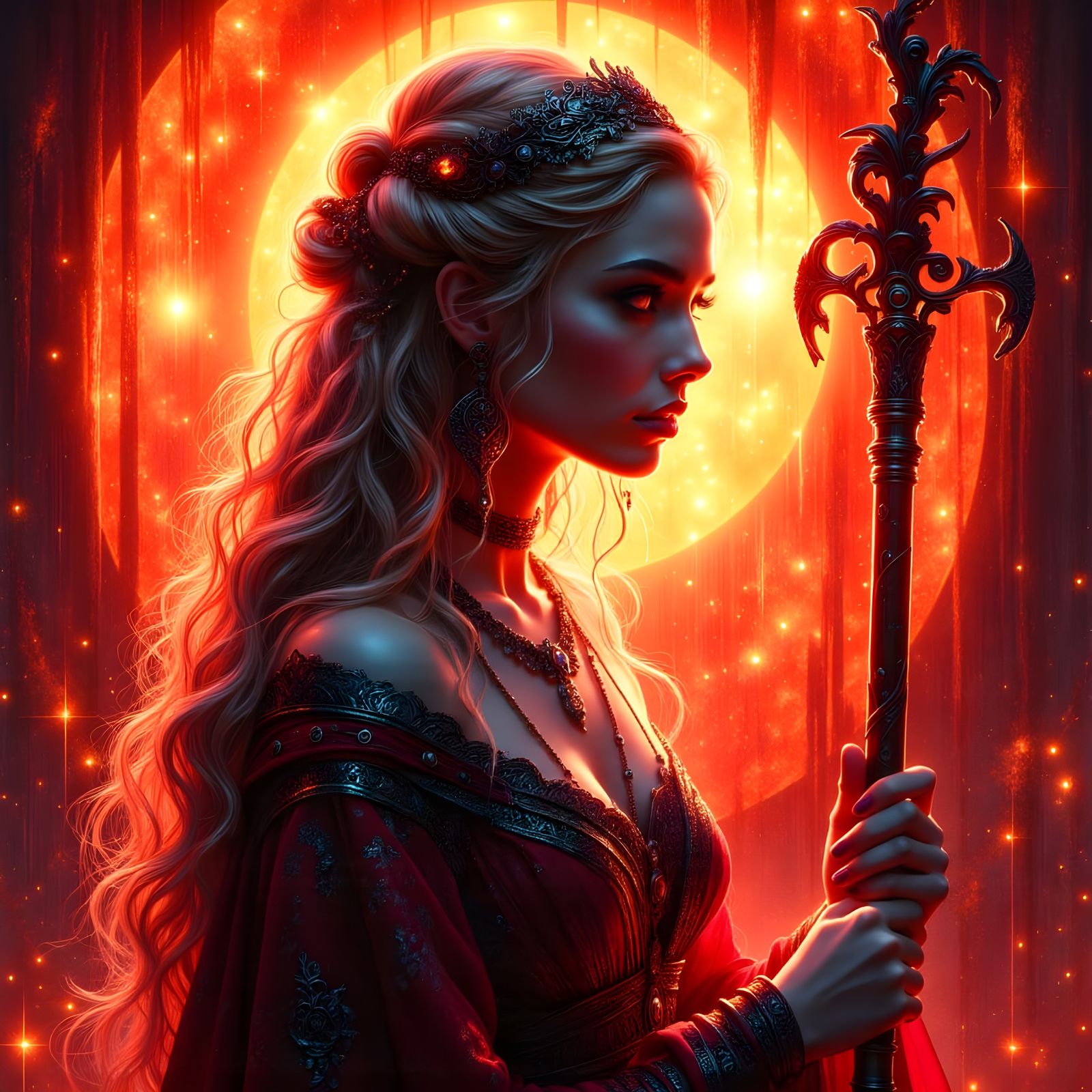 Norse Sun Goddess in Backlit Obsidian Glass