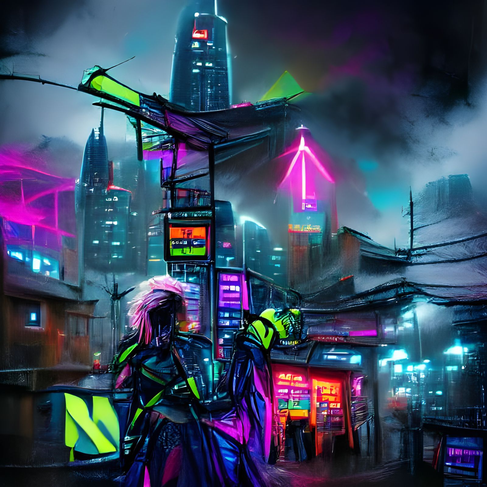 Cyberpunk Neon Cityscape in Digital Art Style
