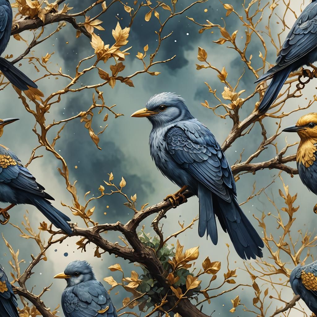 Glaucous and Gold Bird in Watercolour Style