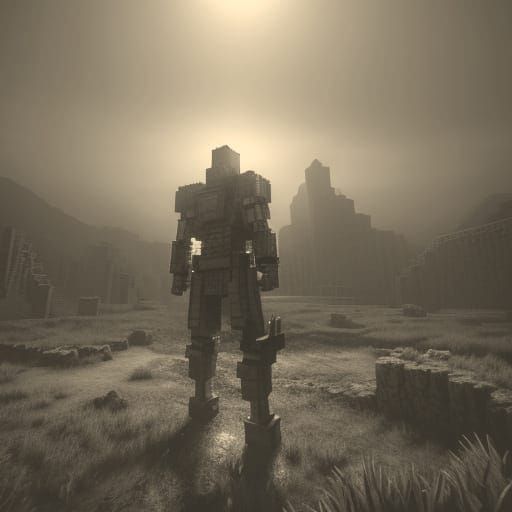 Withered Herobrine in Blocky Minecraft World