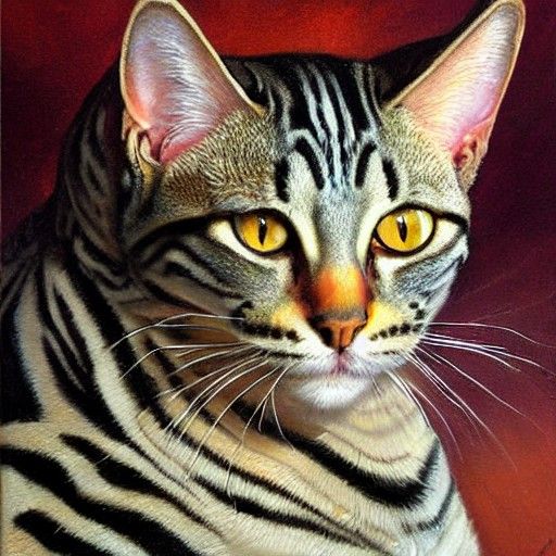 Egyptian Mau Cat in Oil Painting Style