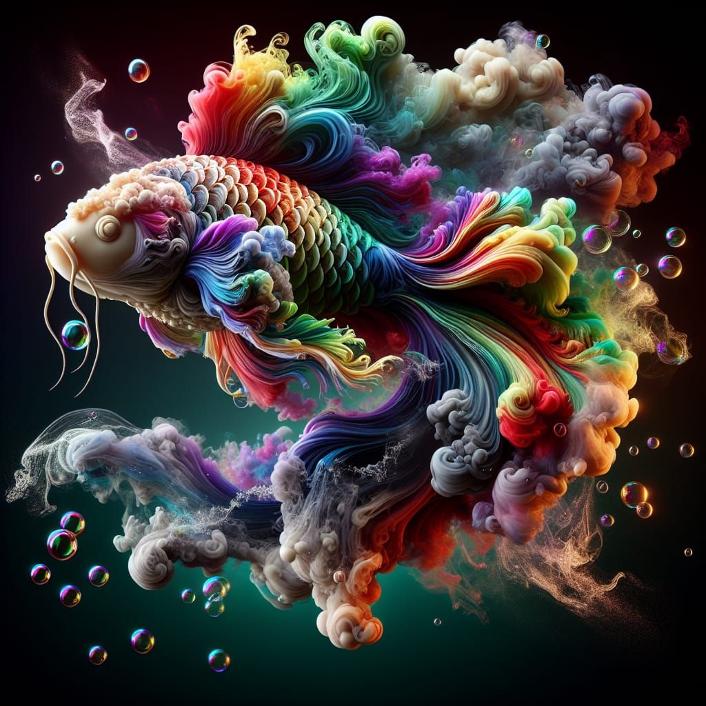 Vibrant Smoke Koi Fish in Digital Art Style