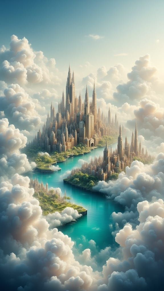 Ethereal City in the Clouds, Abstract Reality Style