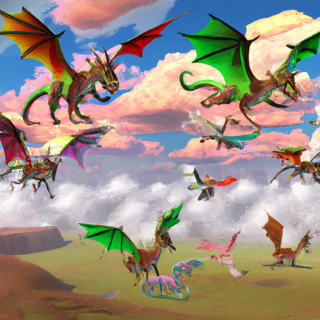 Colorful Dragons Soaring Over Fantasy World