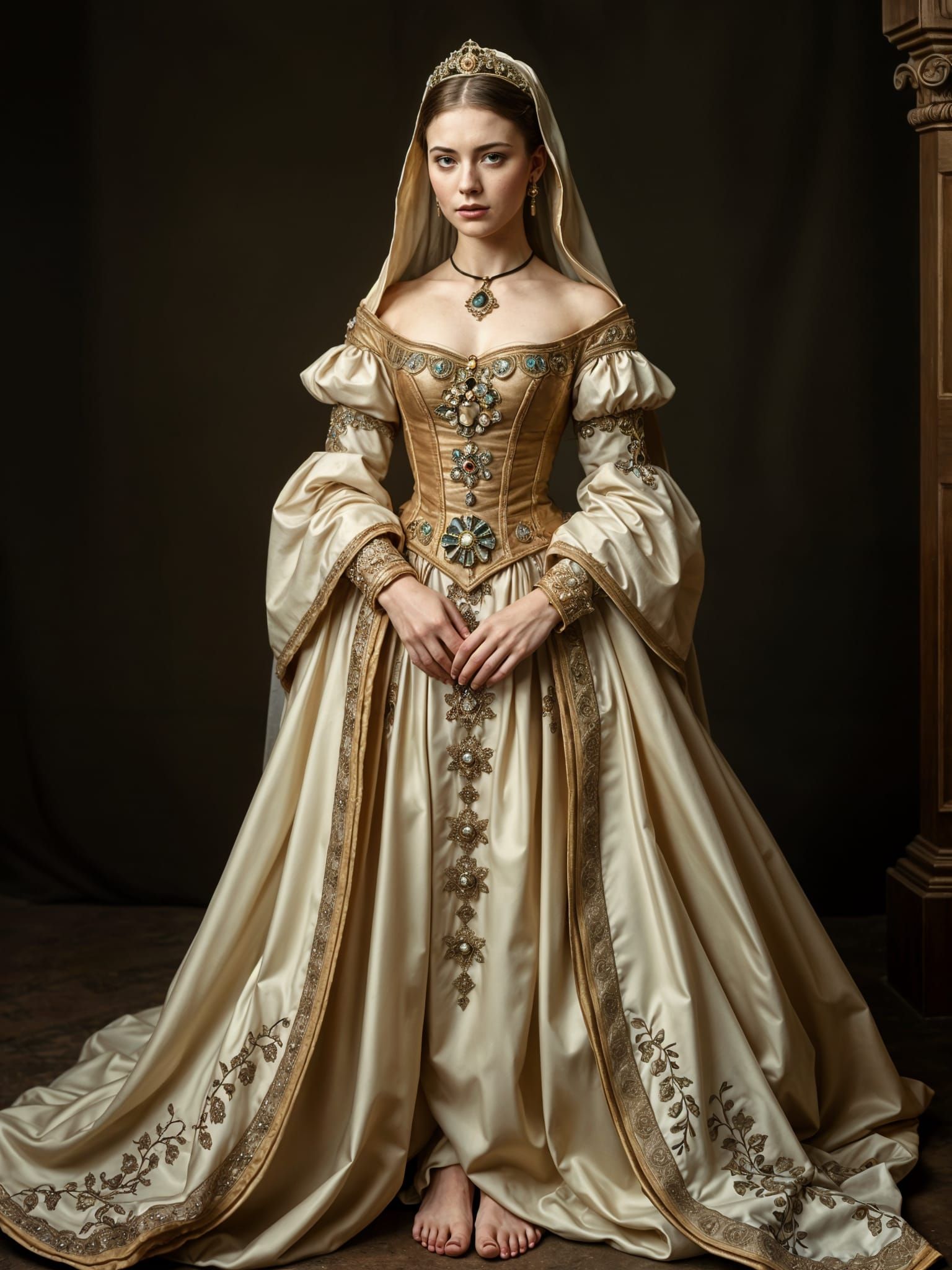 Medieval Noblewoman in Elegant Renaissance Attire