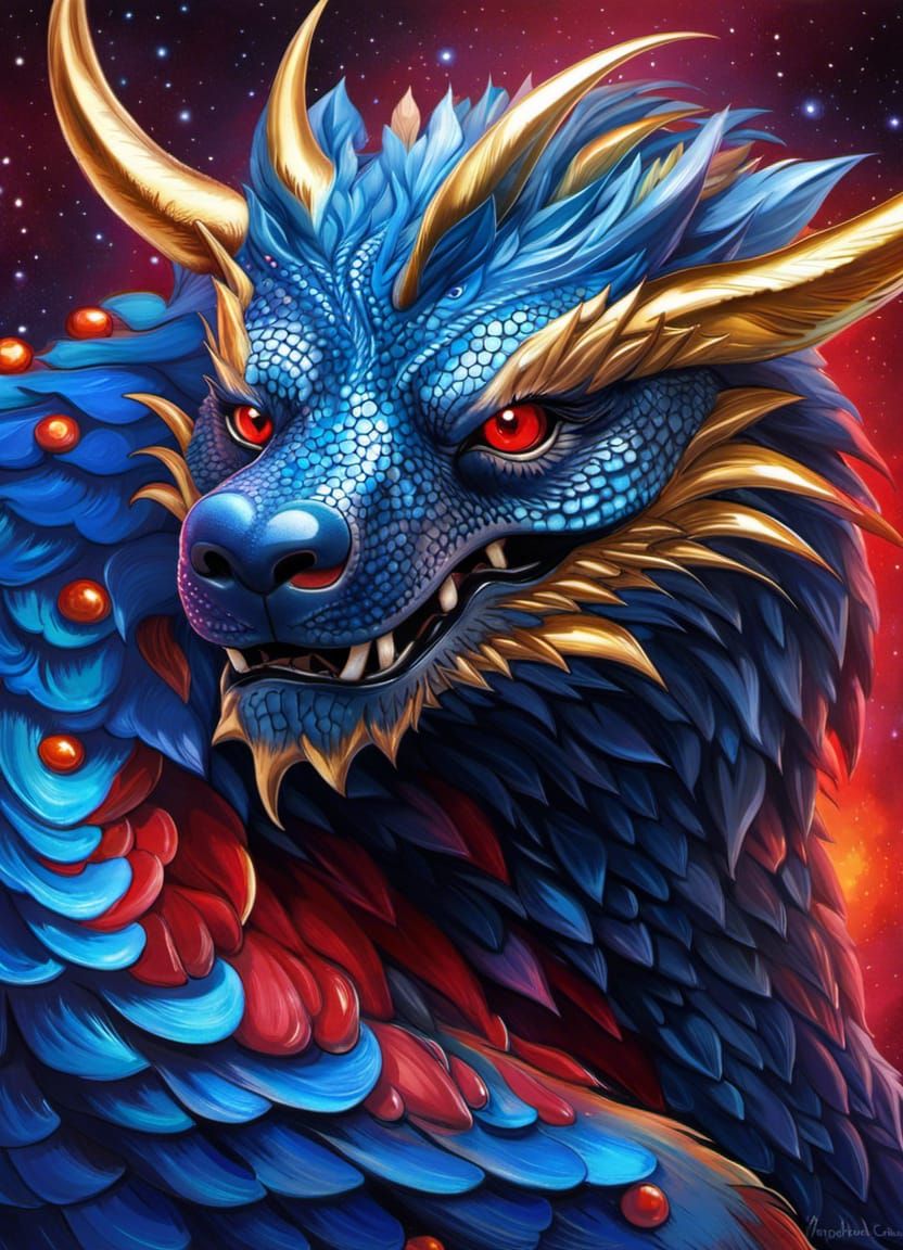 Galactic Dragon-Bear Hybrid in Whimsical Style
