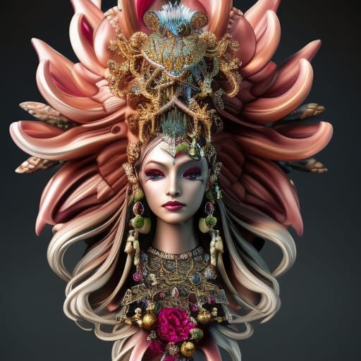 Bioluminescent Goddess Portrait with Phoenix Mohawk