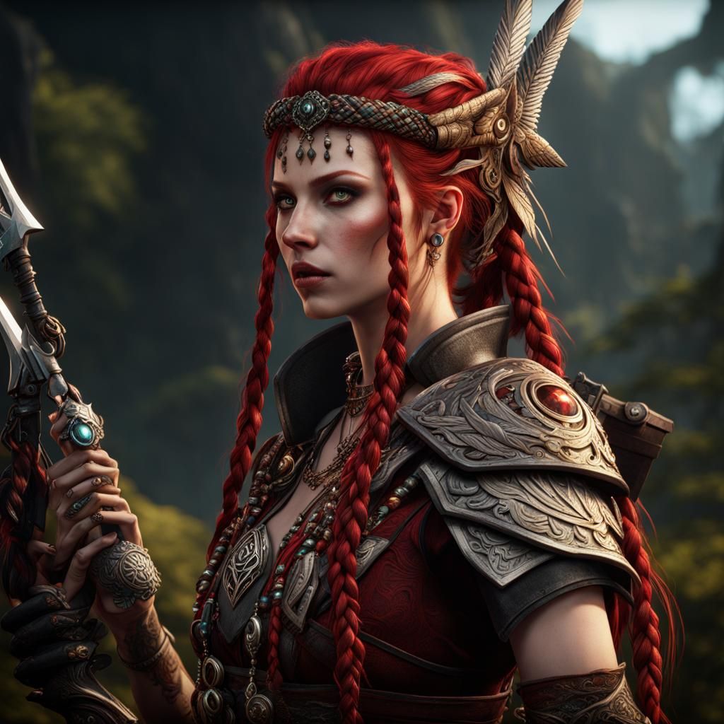 Resurrected Female Monster Hunter in Detailed Matte Painting