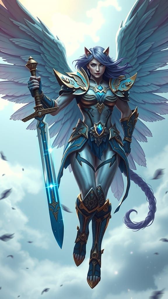 Angel of Wrath with Majestic Armor and Shimmering Gemstones