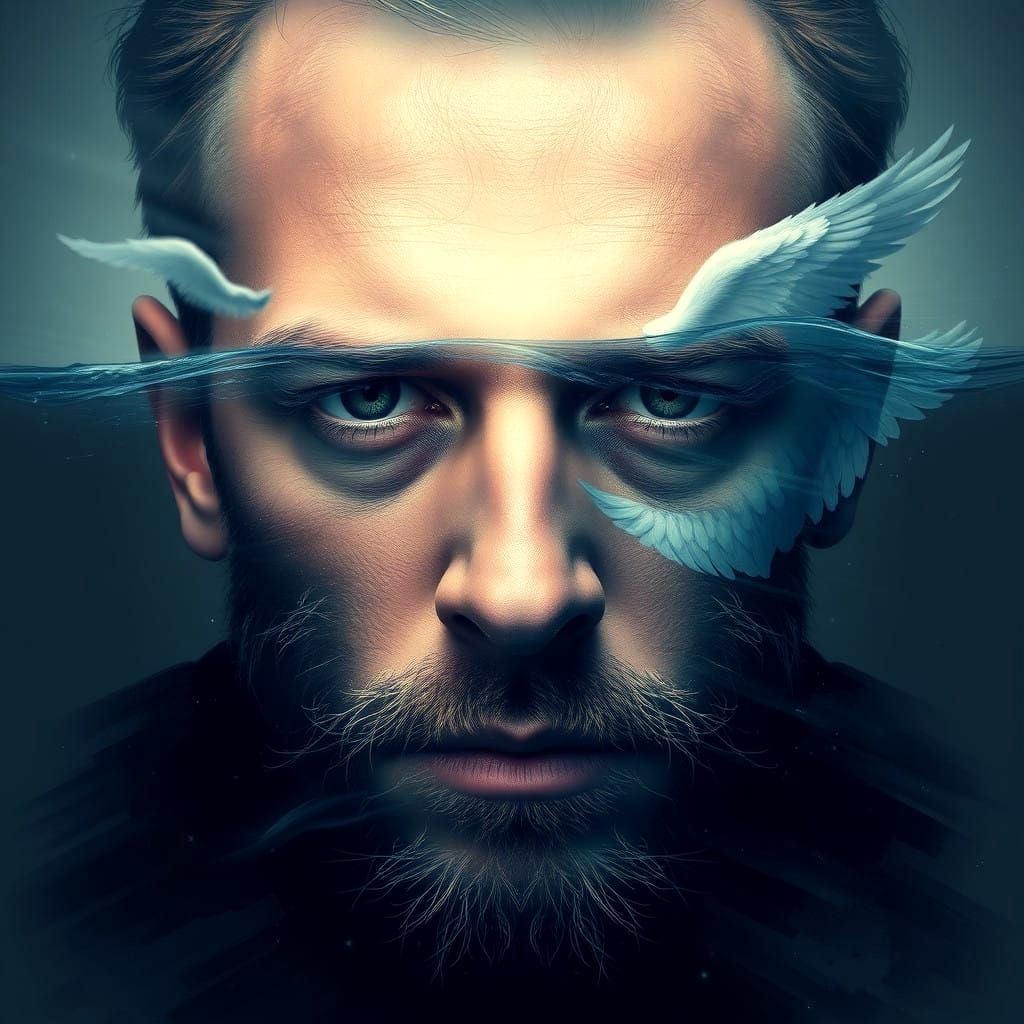 Surreal Portrait of Hope Amidst Turbulent Waters