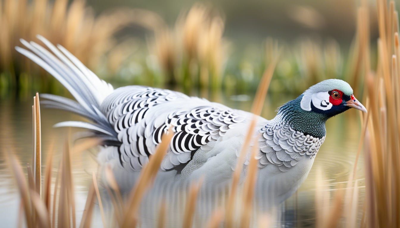 Silver Pheasant in Ethereal Lakeside Landscape