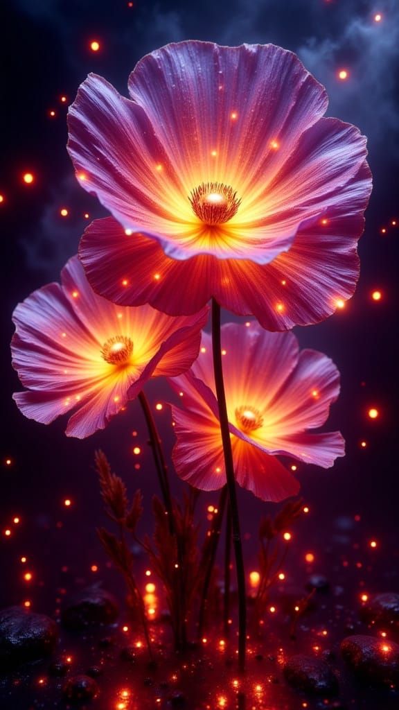 Radiant Abstract Flowers with Glowing Petals and Bokeh