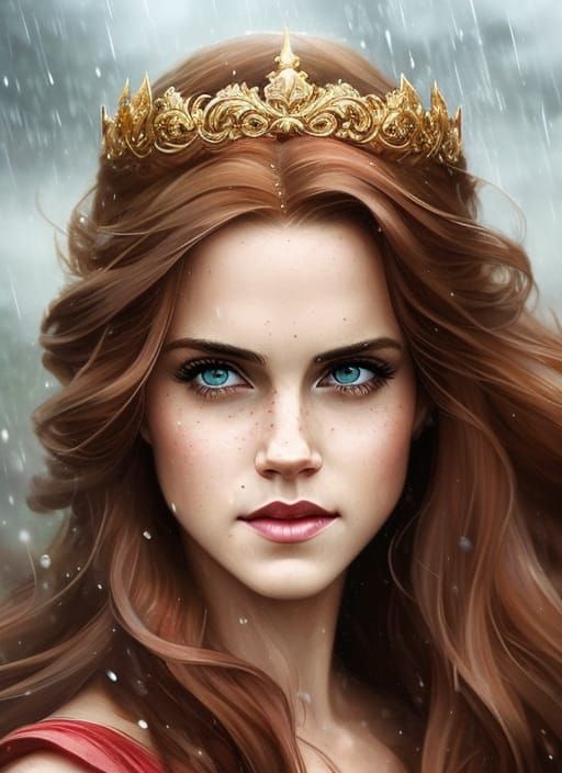 Princess Belle Headshot in Rain, Comic Book Art