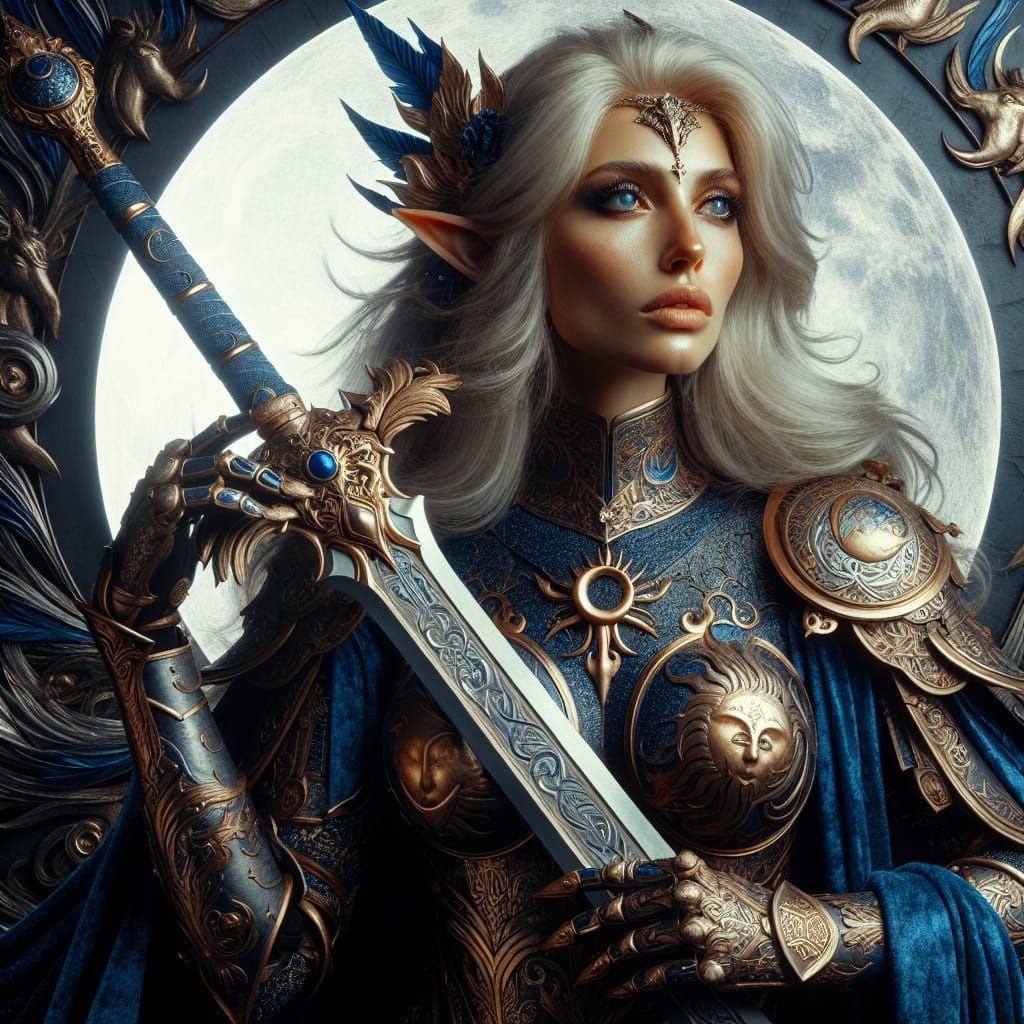 Sun Elf Knight with Damascus Steel Sword