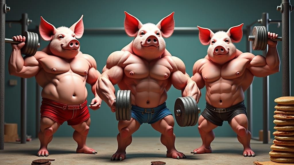 Muscle Pig Gym Bros Flexing in Comic Book Style