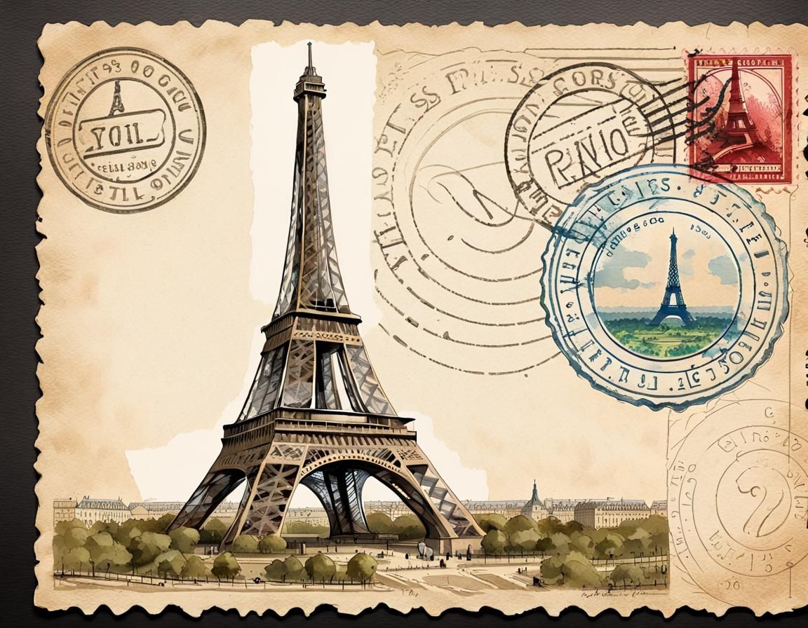 Vintage Paris Postcard with Eiffel Tower