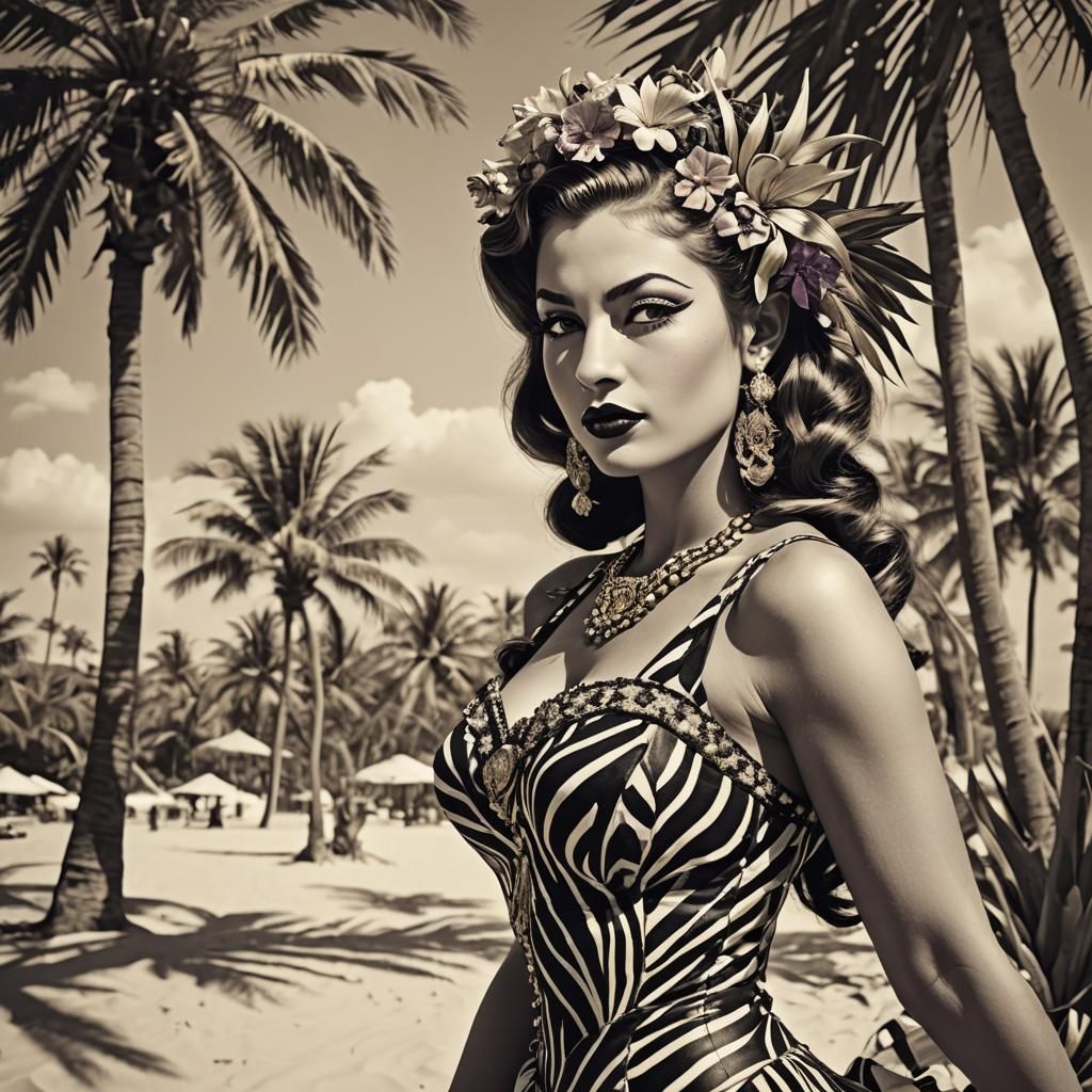 Zebra Woman in Retro Pin-Up Style