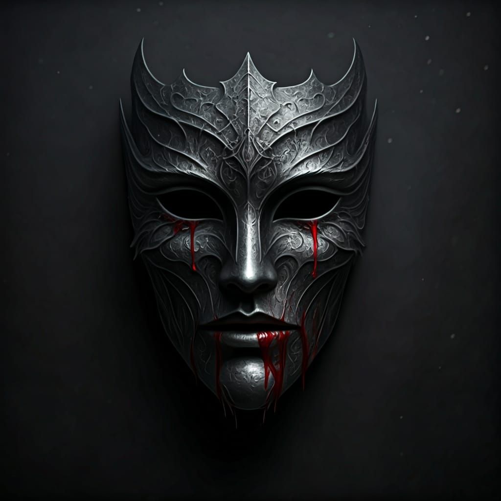 Black Veiled Mithril Mask with Crimson Tear