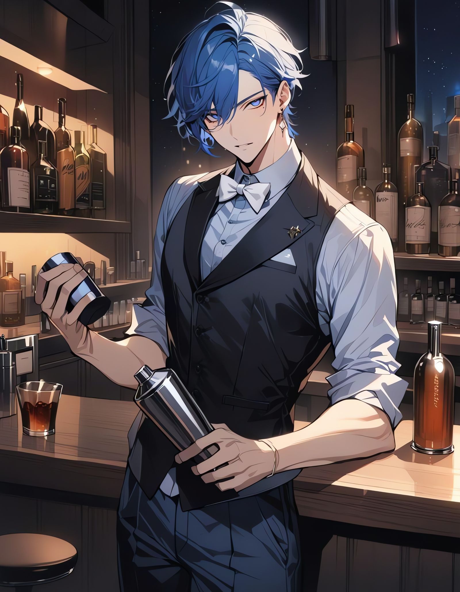 Cowboy Bartender Bishounen in Midnight Bar