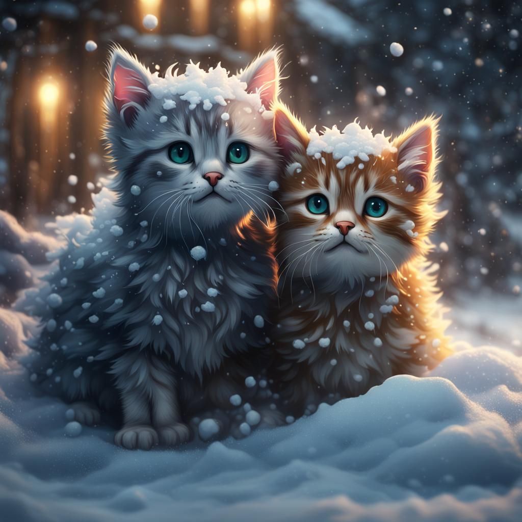 Kittens in Snowstorm: Detailed Matte Painting