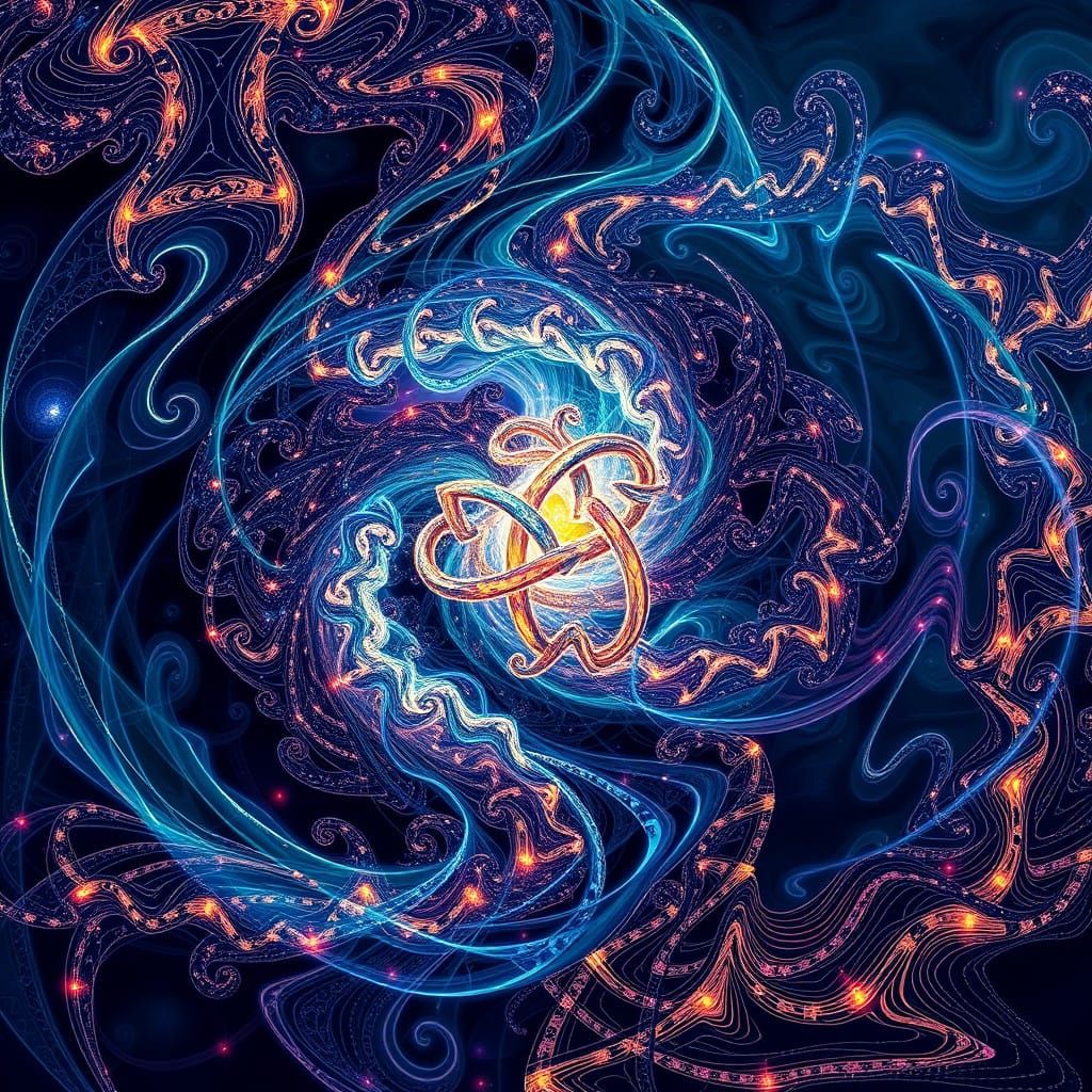 Vibrant Celtic Tribal Pattern in Swirling Fractal Style