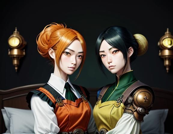 Twin Kemono Sisters Kissing: Manga-Style Illustration