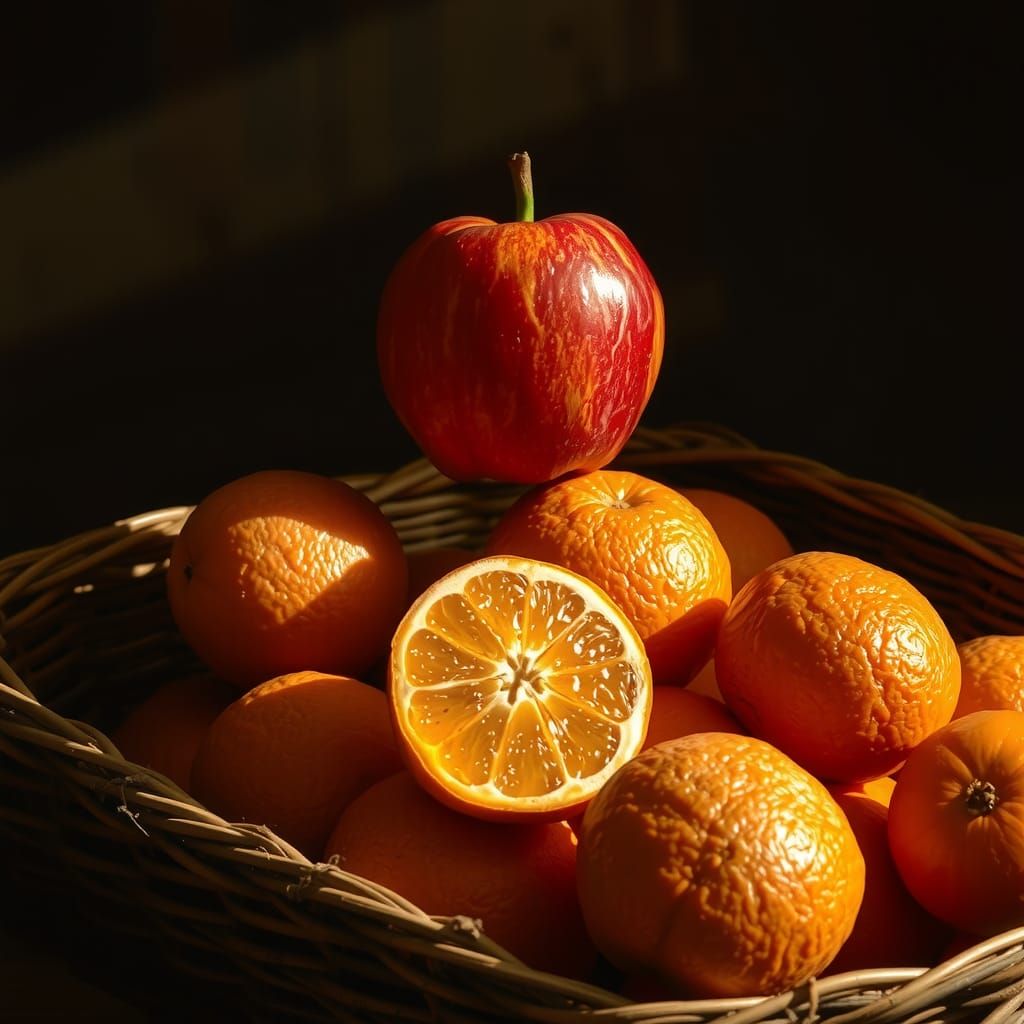 Apple and Oranges in Flemish Still Life Style