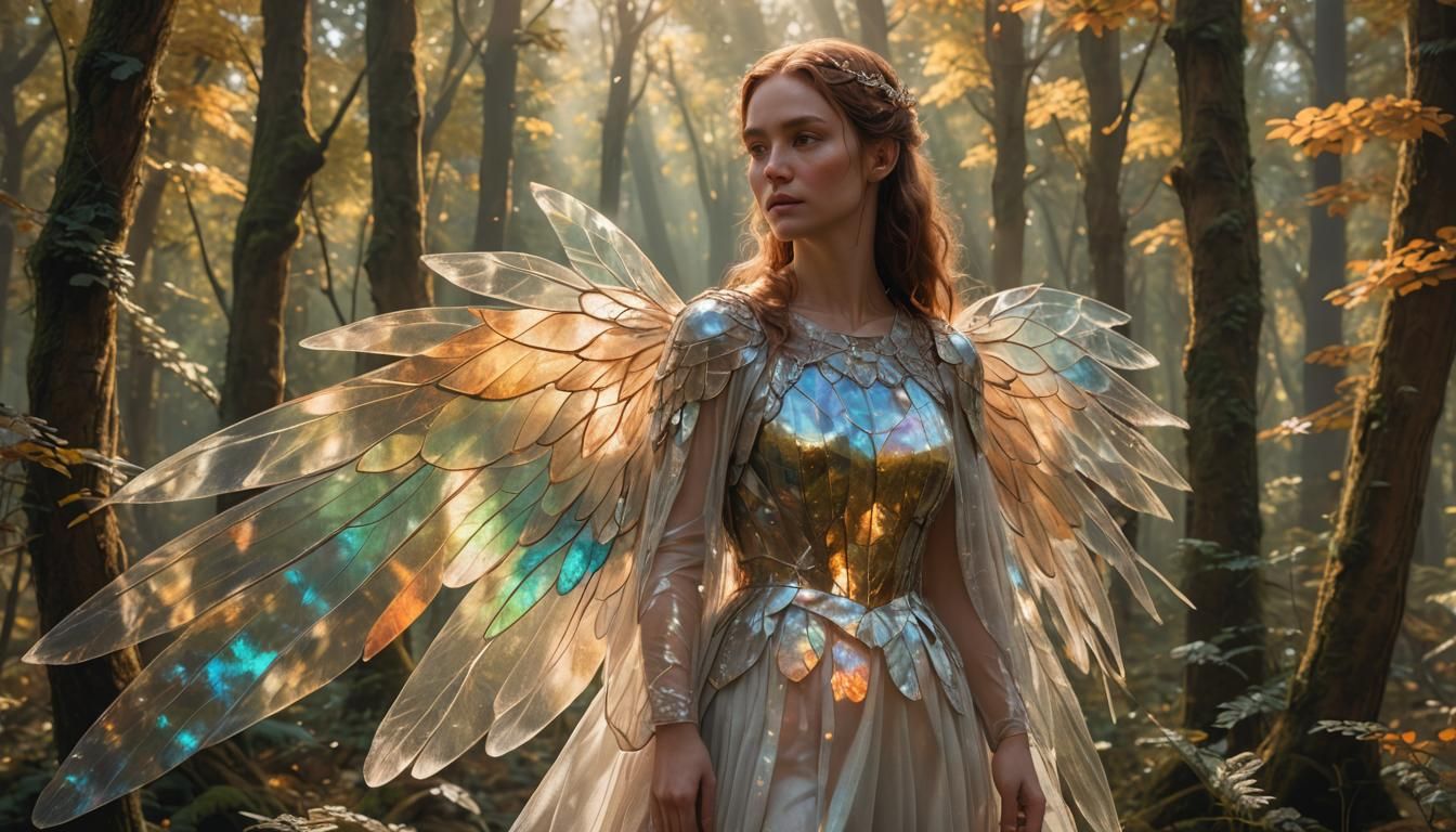 Opal Winged Woman in a Brightness Forest