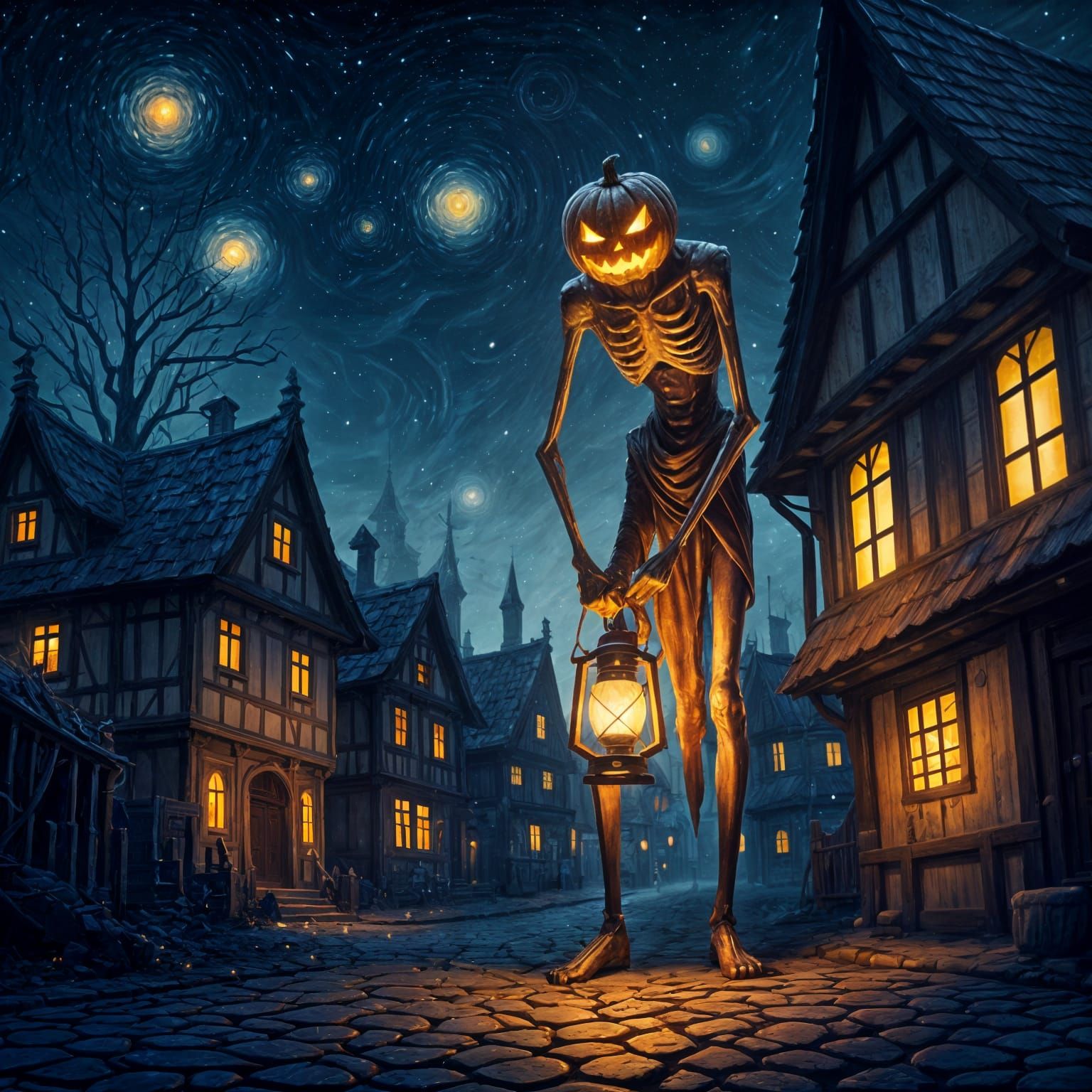 Halloween Jack-o-Lantern in Starry Night Style