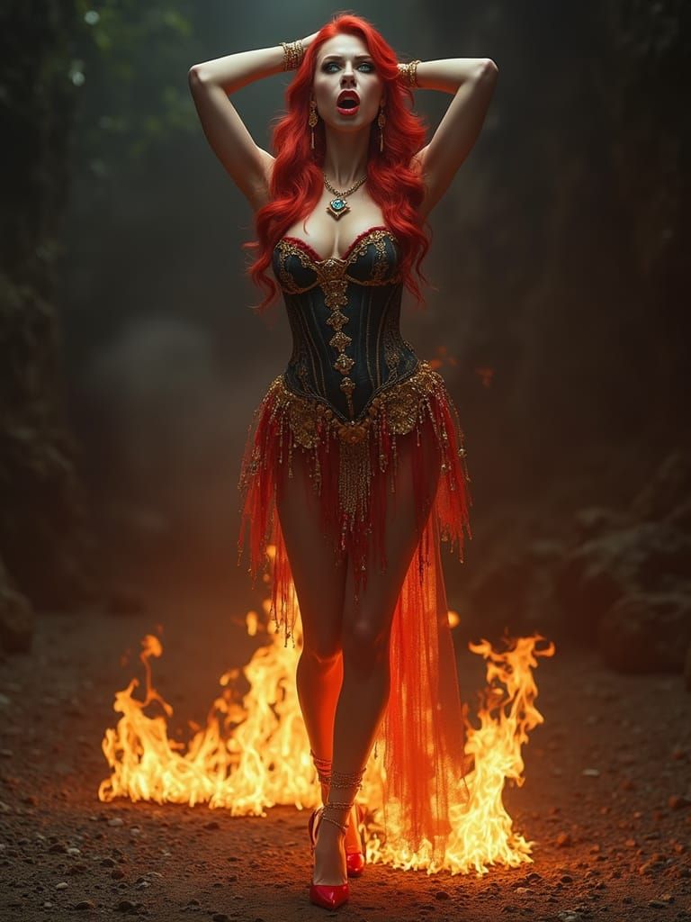 Flaming Vampiress Portrait in Gothic Style