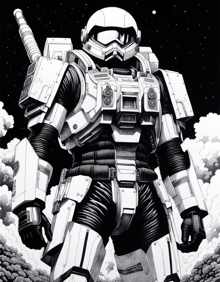 Detailed Manga Drawing of Retrofuturistic Astronaut