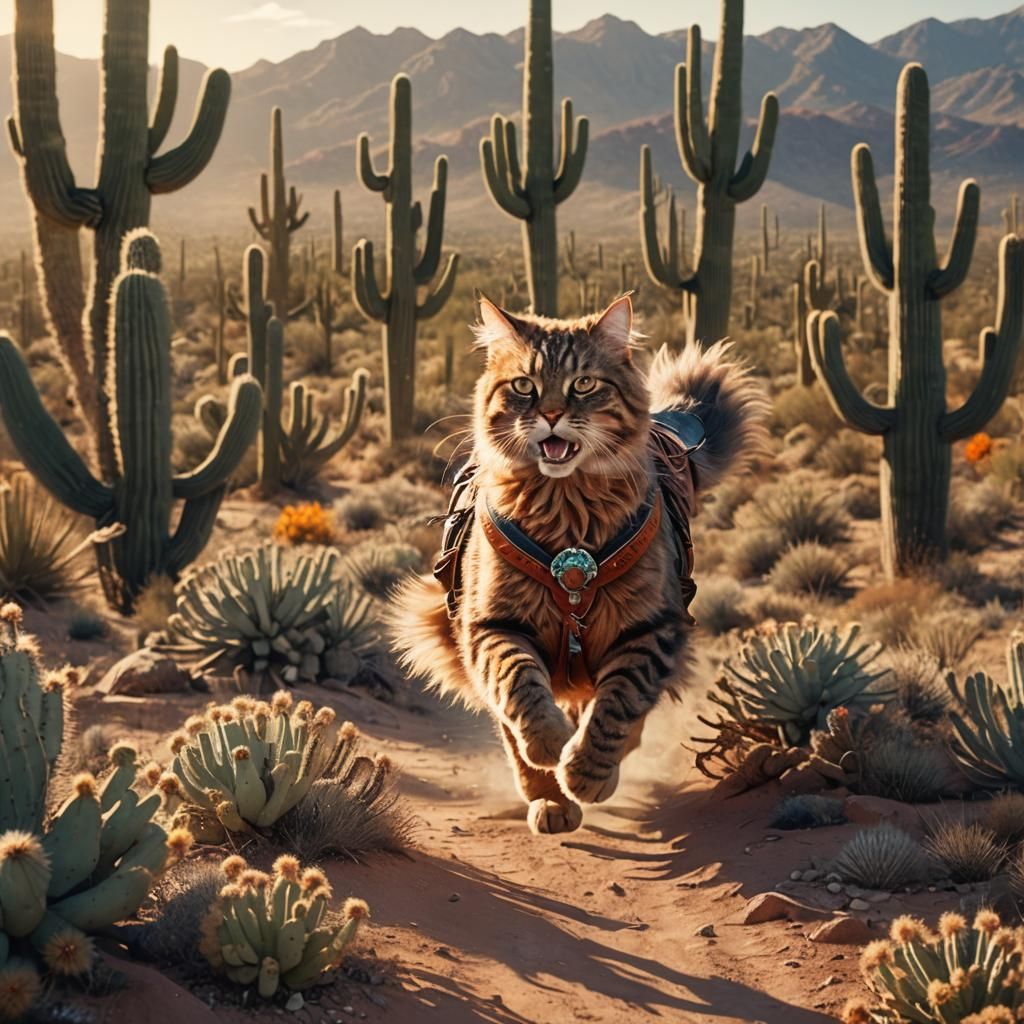 Fluffy Cat's Desert Ride: Fantasy Concept Art