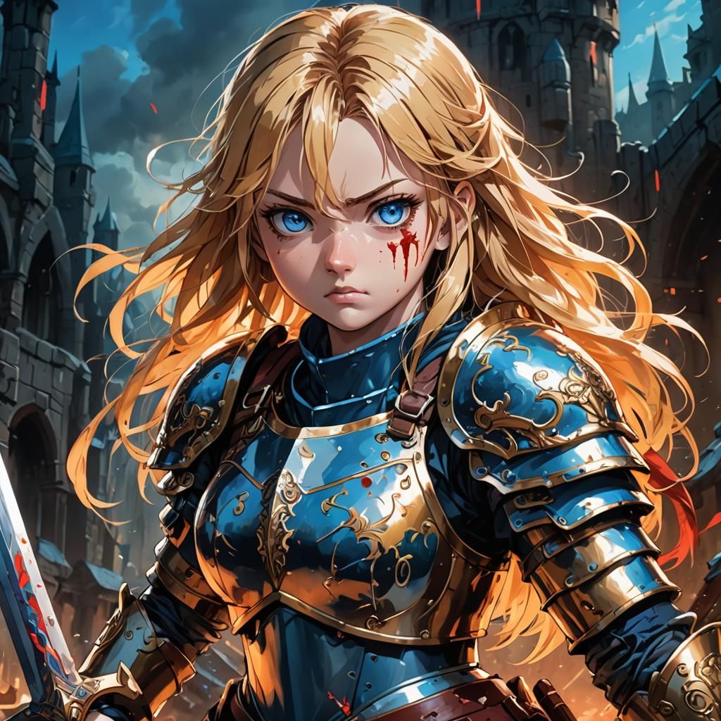 Anime Girl Warrior with Blood-Stained Sword