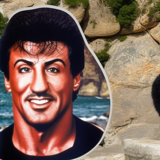 Coastal Rock Carving: Boxer and Mouse in Impressionist Style