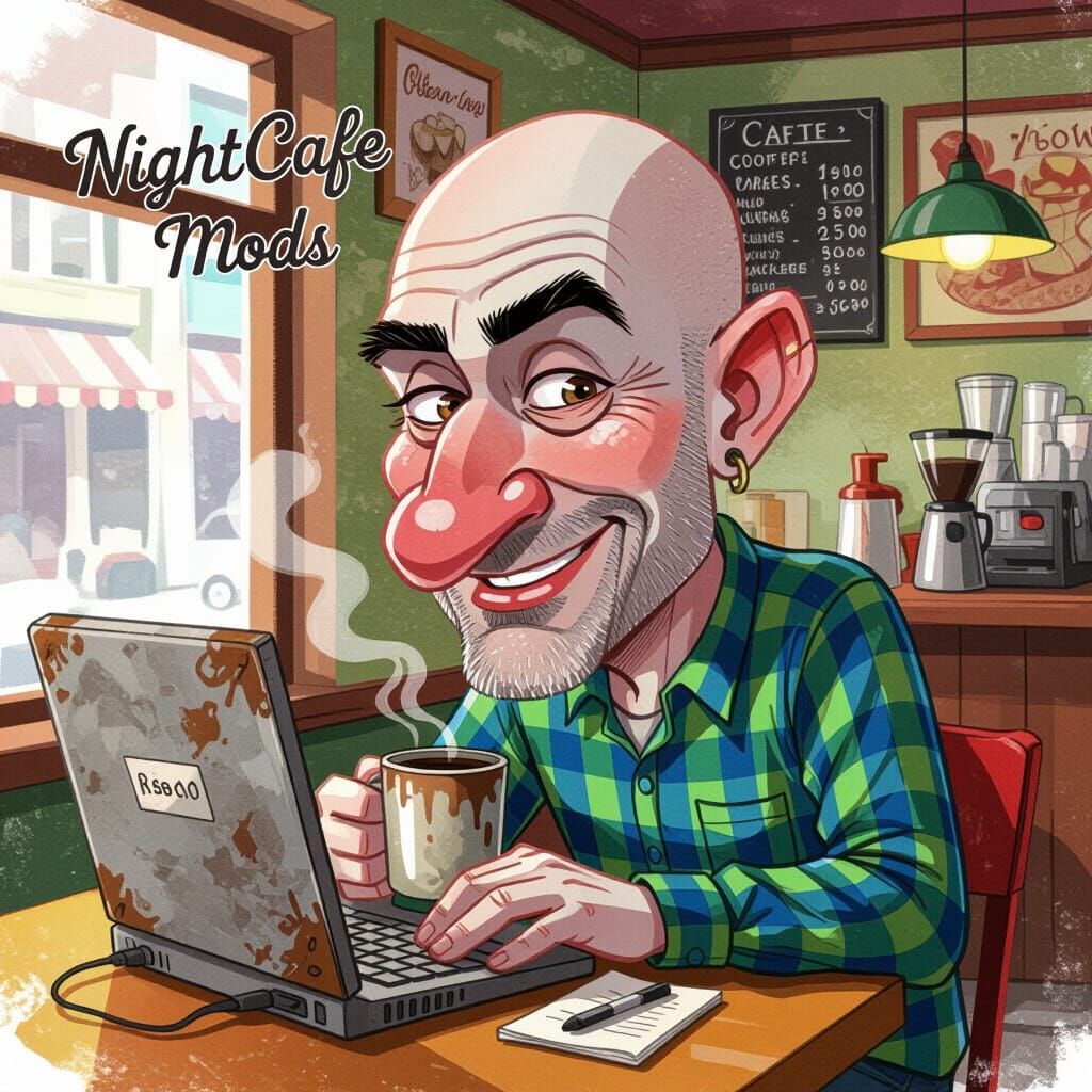 Bald Man Caricature in Ghibli Style