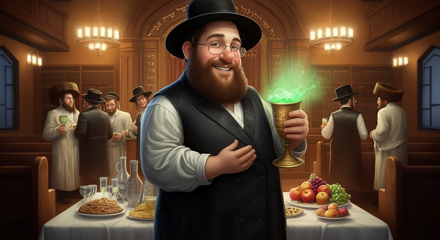 Friendly Hasidic Gentleman Serves Kiddush in Cozy Synagogue