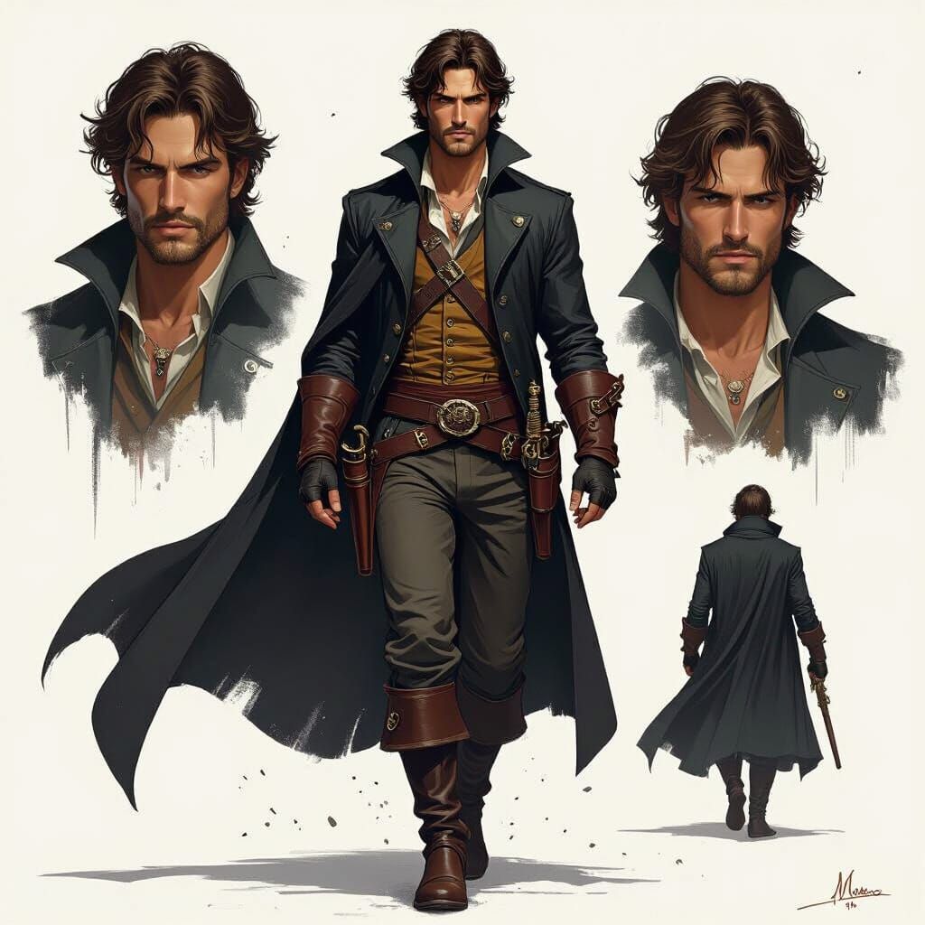 Charismatic Swordsman Walks Confidently in Vibrant Style