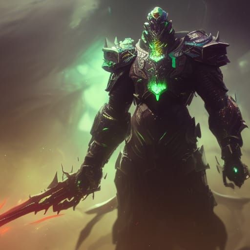 Armored Warlord with Dragon Wings, Hyperdetailed Concept Art