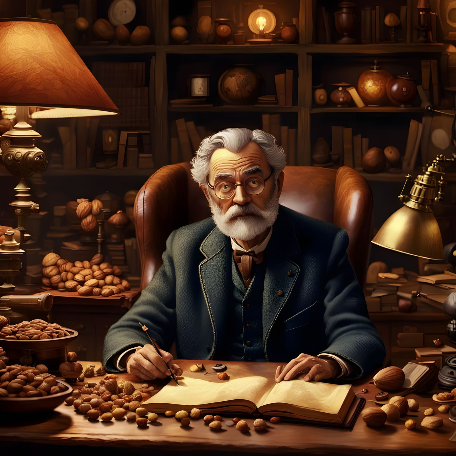 Professor Surrounded by Assorted Nuts