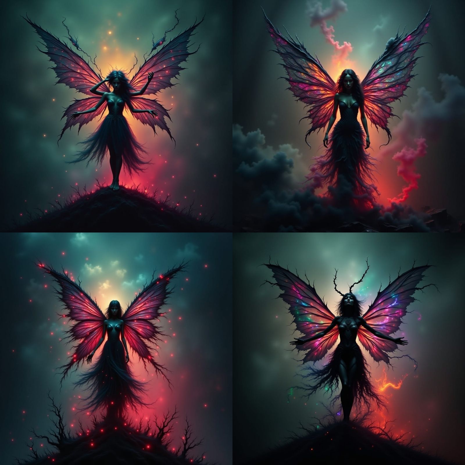 Mysterious Fairy Silhouette in Moody, Enchanting Cityscape