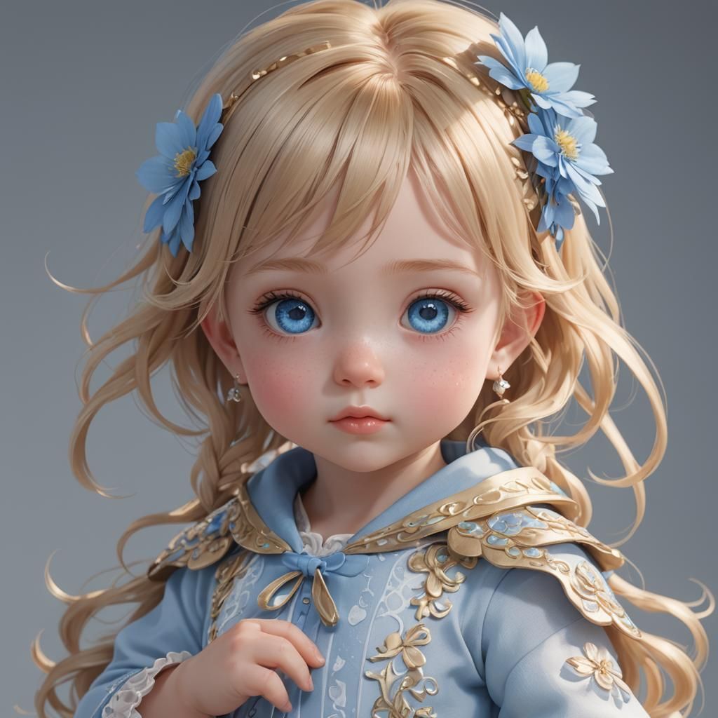 Cute Blonde Anime Baby in 3D Rendered Art