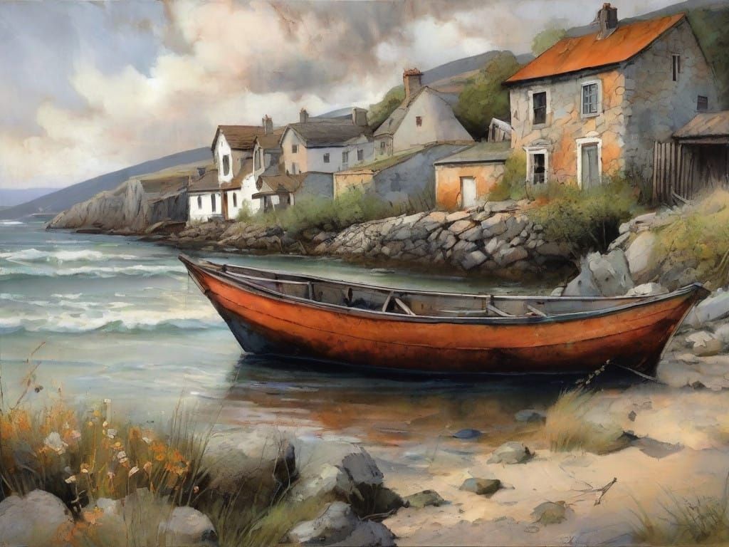 Abandoned Coastal Village in Soft, Misty Light