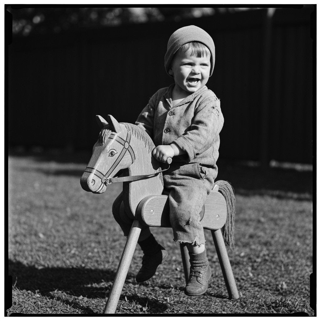 Vintage Photo of Boy on Wooden Hobby Horse
