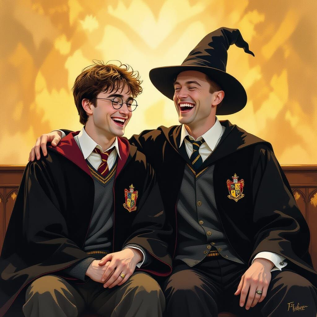 Harry Potter and Voldemort Laughing Together in Golden Light